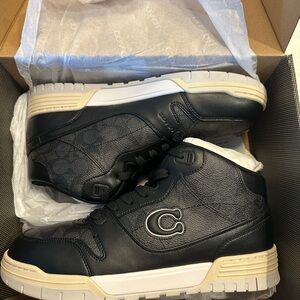 Coach Black and Cream High-Top Sneakers